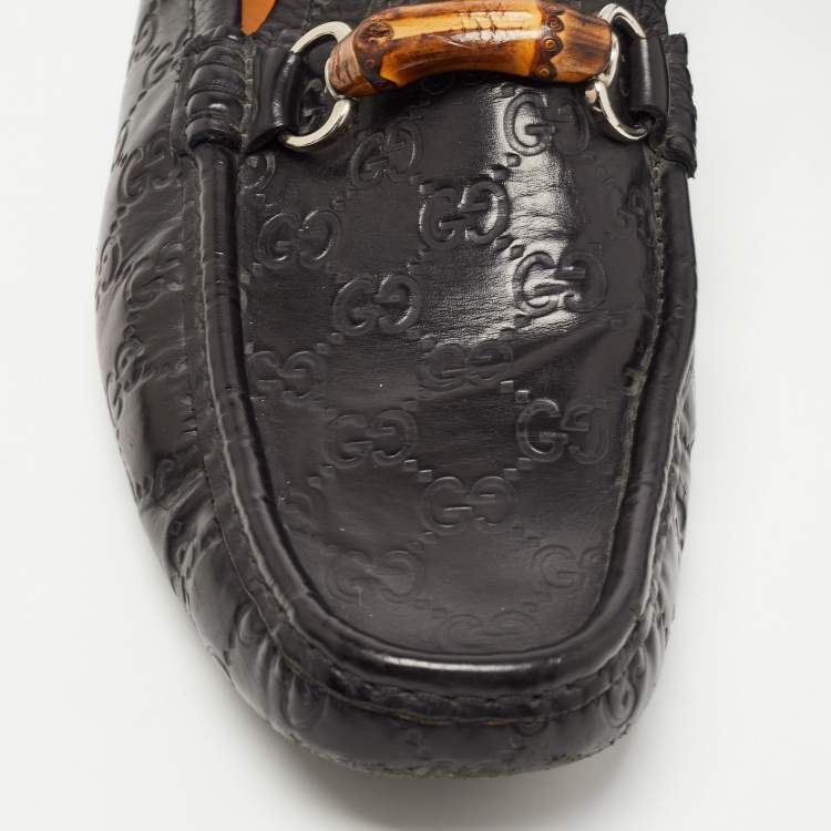 مملوكة مسبقًا Gucci Black Leather Bamboo Horsebit Loafers Size 45.5