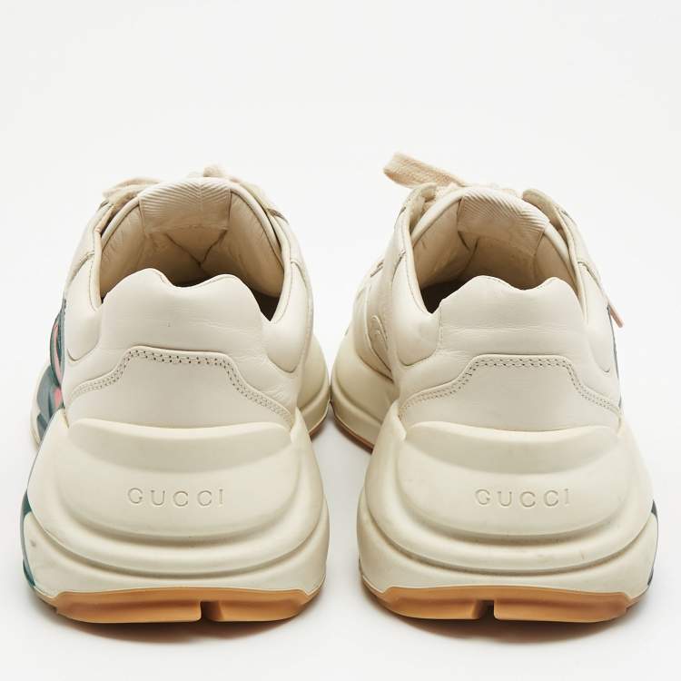 Pre Owned Gucci Cream Leather Rhyton Low Top Sneakers Size 42