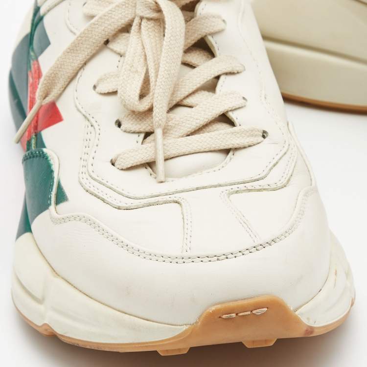 Pre Owned Gucci Cream Leather Rhyton Low Top Sneakers Size 42