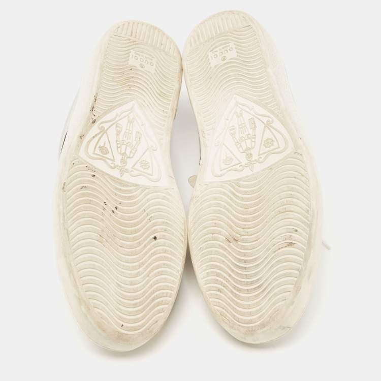 Pre Owned Gucci Silver Leather Ace Sneakers Size 43