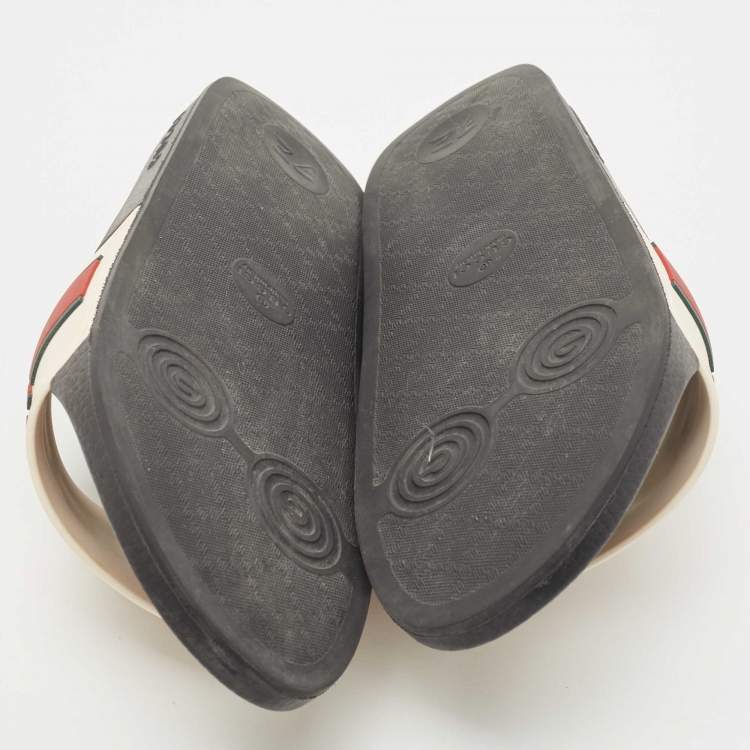 Pre Owned Gucci Cream Rubber Logo Slide Flats Size 44