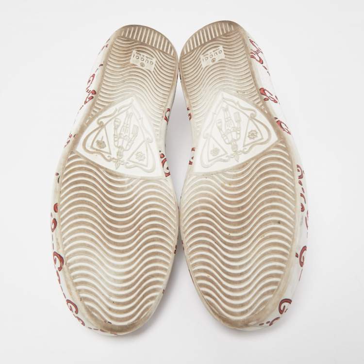 مملوكة مسبقًا Gucci White/Red Leather GG Ghost Ace Low Top Sneakers Size 43