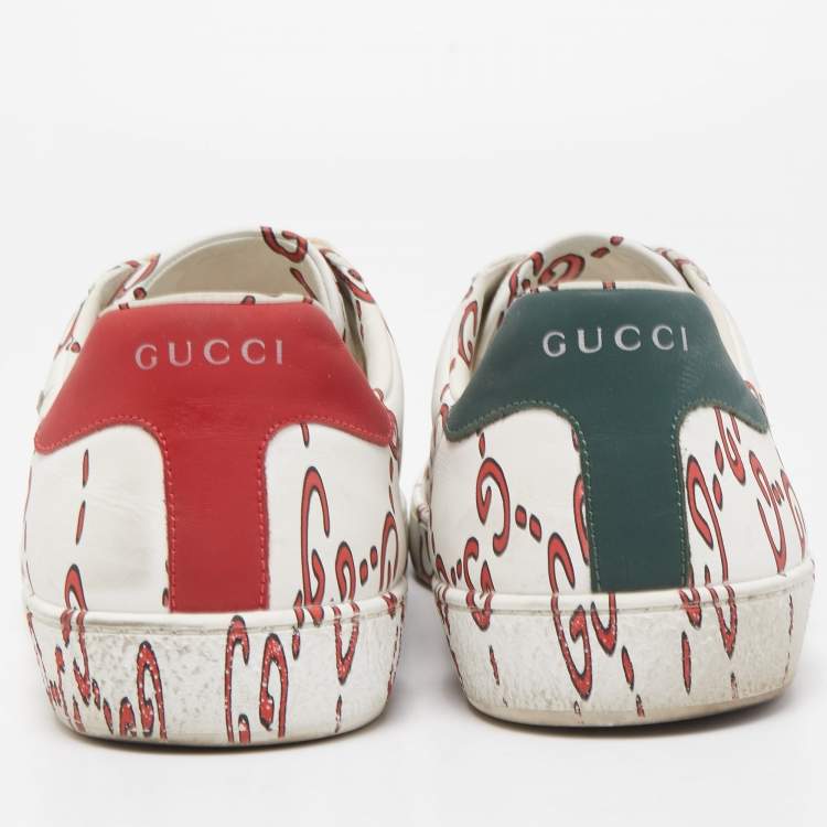 مملوكة مسبقًا Gucci White/Red Leather GG Ghost Ace Low Top Sneakers Size 43
