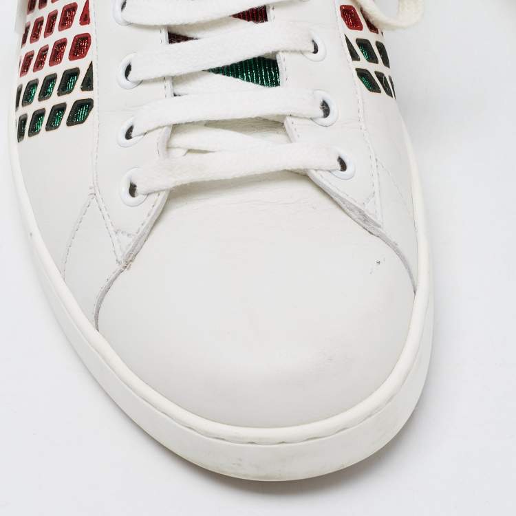 Pre Owned Gucci White Leather Ace Low Top Sneakers Size 43