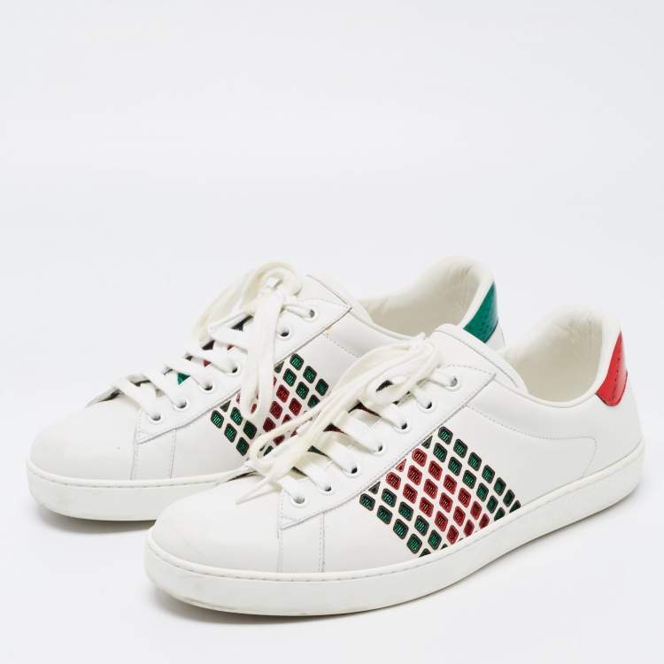 Pre Owned Gucci White Leather Ace Low Top Sneakers Size 43