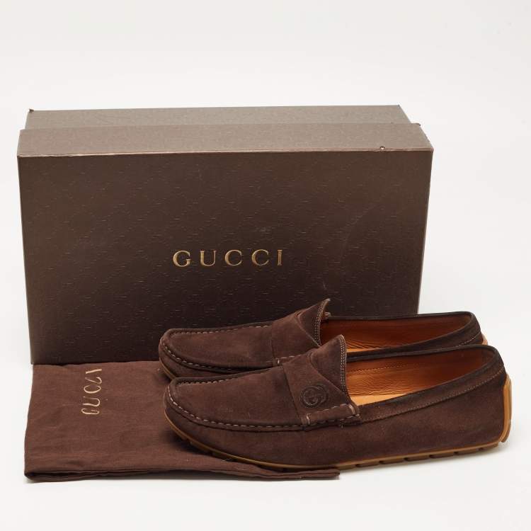 Pre Owned Gucci Brown Suede Slip On Loafers Size 43 