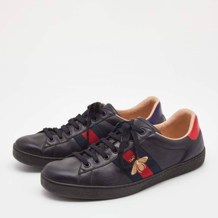 Gucci Black Leather Embroidered Bee Ace Sneakers Size 44 Gucci