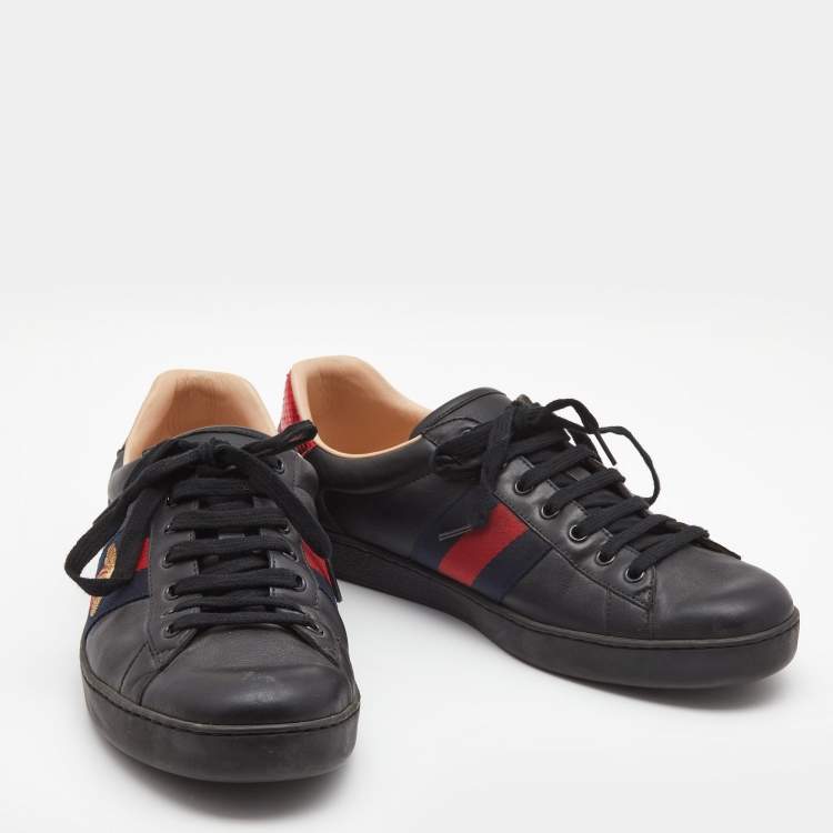 Pre Owned Gucci Black Leather Embroidered Bee Ace Sneakers Size 44