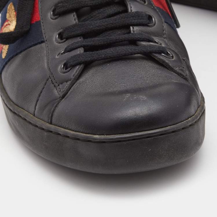 Pre Owned Gucci Black Leather Embroidered Bee Ace Sneakers Size 44