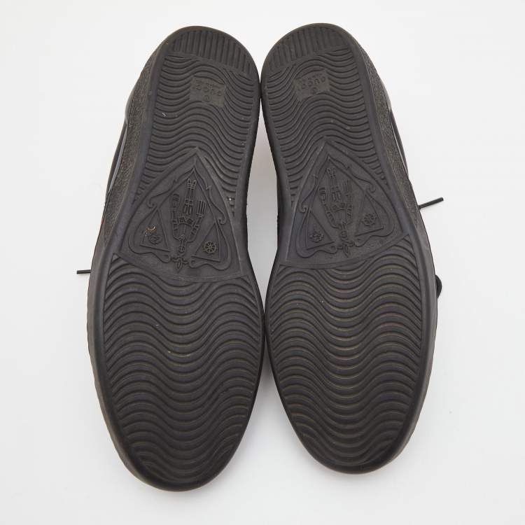 Pre Owned Gucci Black Leather Embroidered Bee Ace Sneakers Size 44