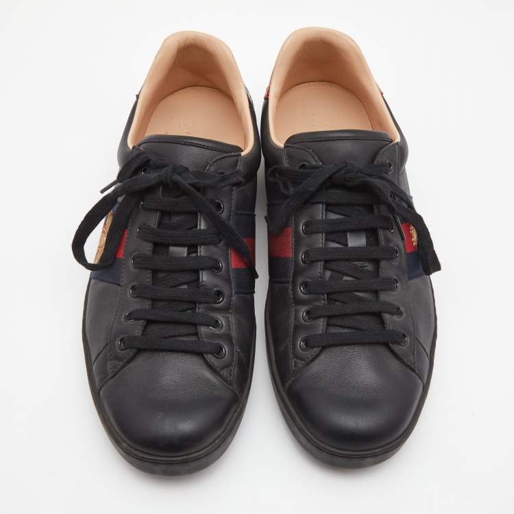 Pre Owned Gucci Black Leather Embroidered Bee Ace Sneakers Size 44