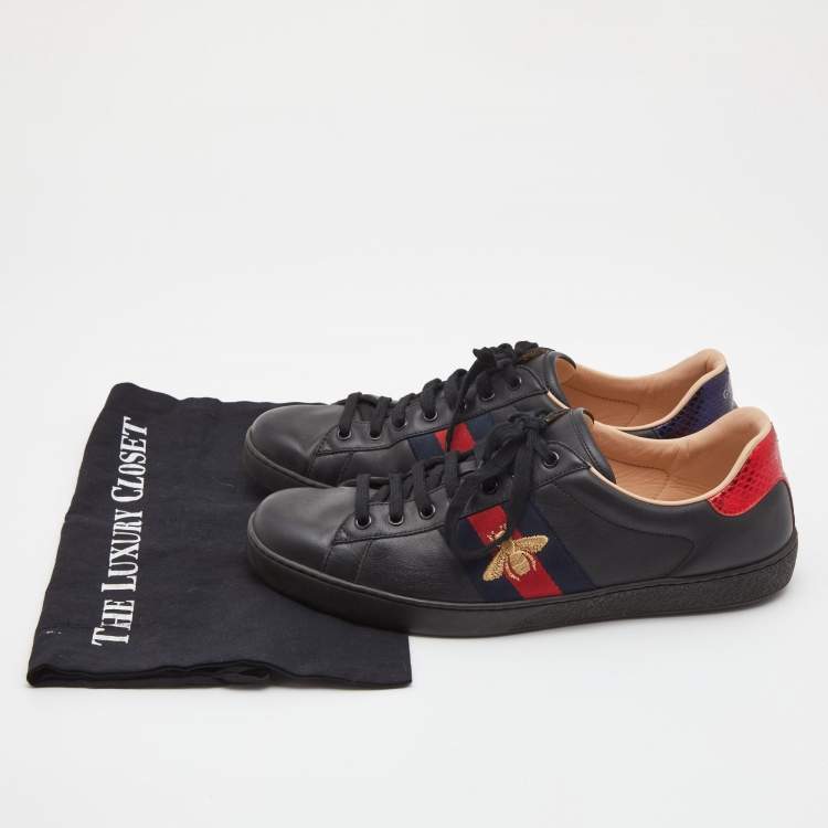 Pre Owned Gucci Black Leather Embroidered Bee Ace Sneakers Size 44