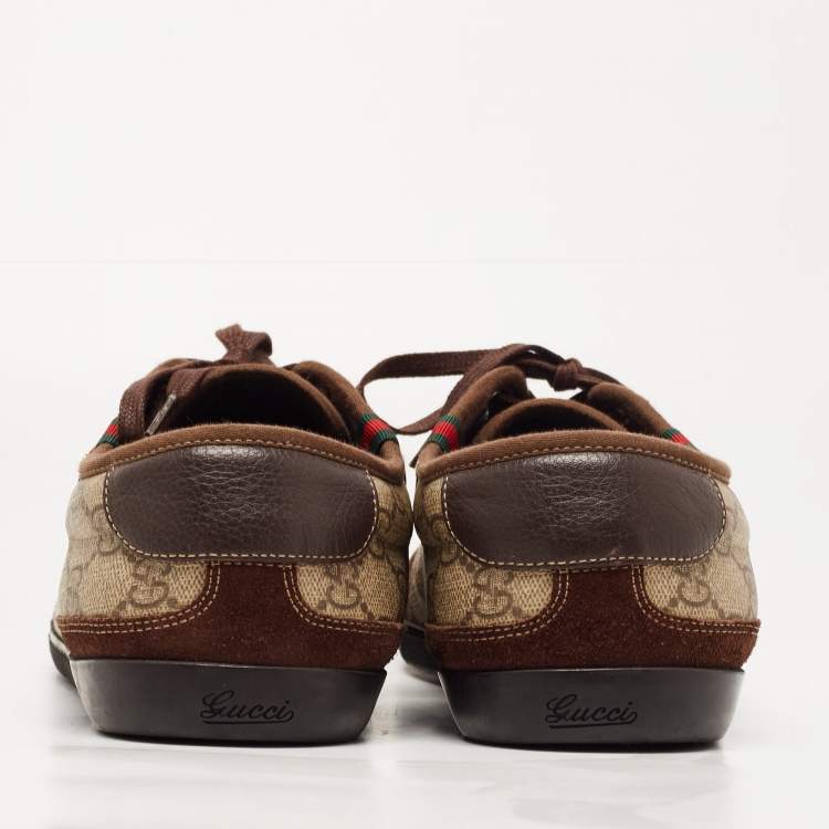 مملوكة مسبقًا Gucci Brown/Beige Suede and GG Supreme Canvas Barcelona Sneakers Size 43.5