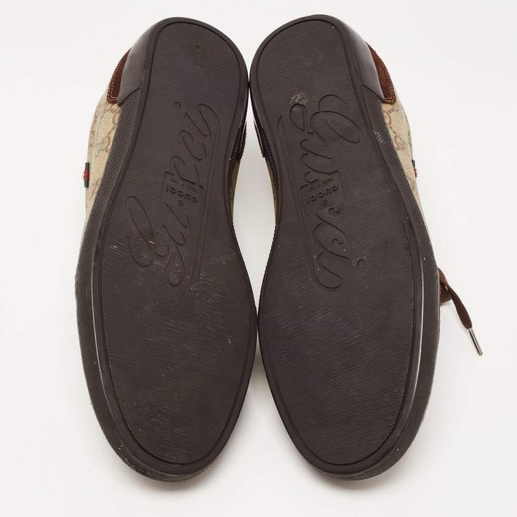 م�ملوكة مسبقًا Gucci Brown/Beige Suede and GG Supreme Canvas Barcelona Sneakers Size 43.5