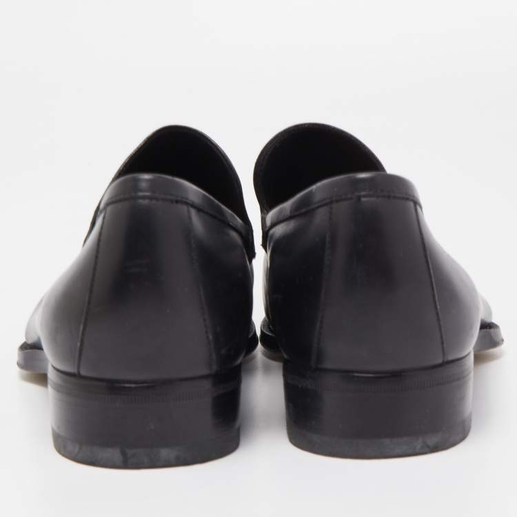 Pre Owned Gucci Black Leather Web Penny Loafers Size 41.5