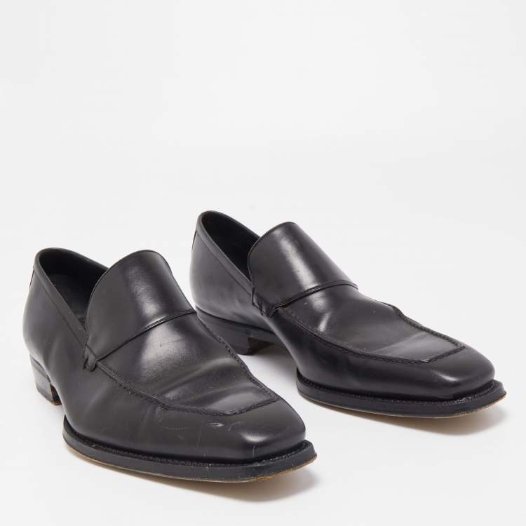 Pre Owned Gucci Black Leather Web Penny Loafers Size 41.5