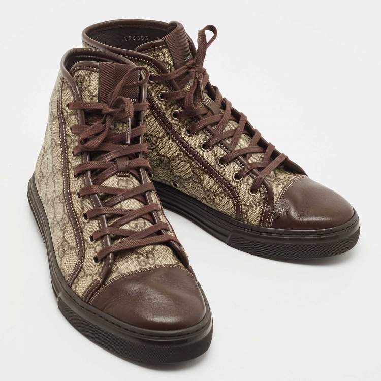 Pre Owned Gucci Brown/Grey GG Canvas High Top Sneakers Size 41