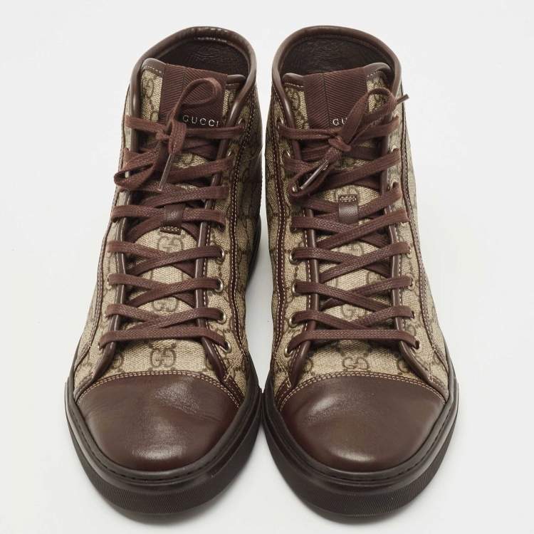 Pre Owned Gucci Brown/Grey GG Canvas High Top Sneakers Size 41
