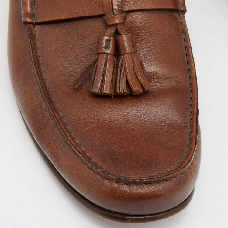 مملوكة مسبقًا Gucci Brown Leather Slip On Loafers Size 41.5