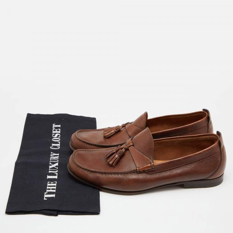 مملوكة مسبقًا Gucci Brown Leather Slip On Loafers Size 41.5