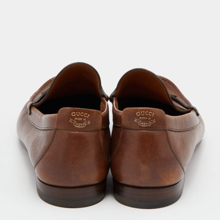 مملوكة مسبقًا Gucci Brown Leather Slip On Loafers Size 41.5