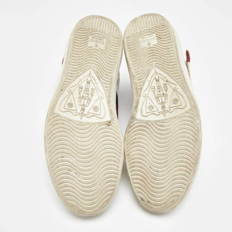 Pre Owned Gucci White Leather Stripe Ace High Top Sneakers Size 41.5