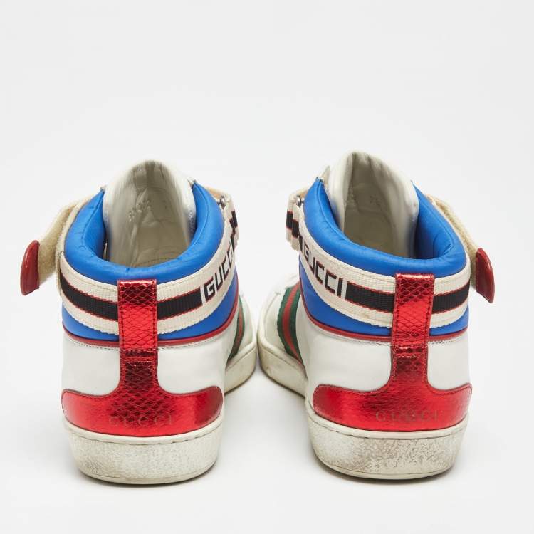 Pre Owned Gucci White Leather Stripe Ace High Top Sneakers Size 41.5