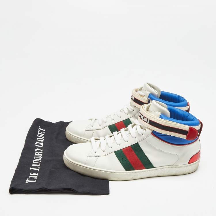 Pre Owned Gucci White Leather Stripe Ace High Top Sneakers Size 41.5