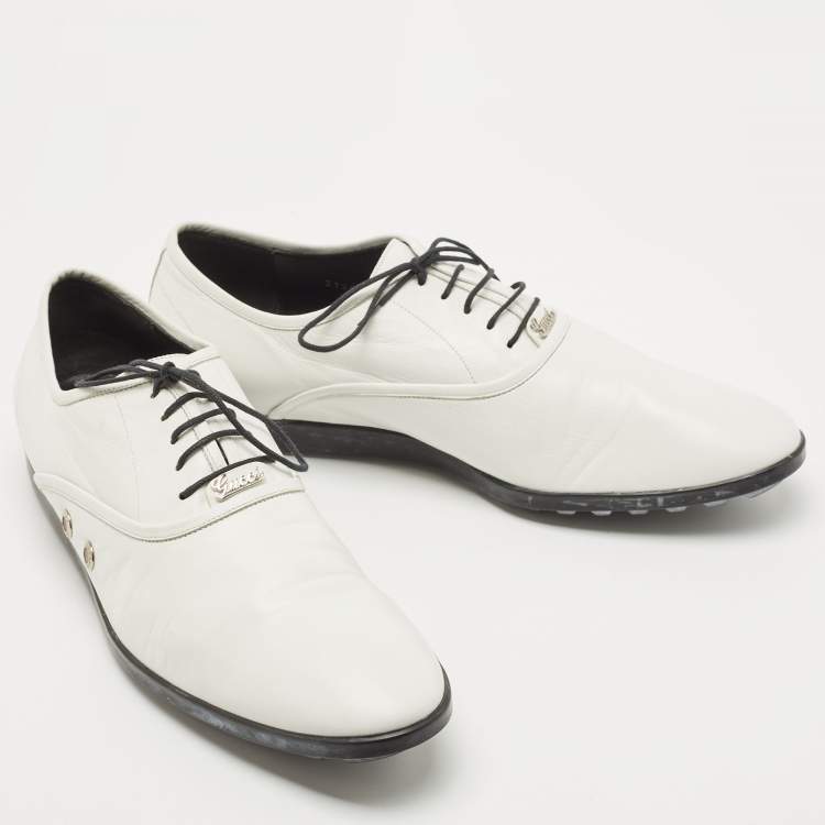 Pre Owned Gucci White Leather Lace Up Oxfords Size 44