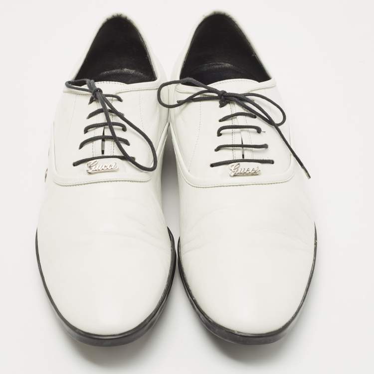 Pre Owned Gucci White Leather Lace Up Oxfords Size 44
