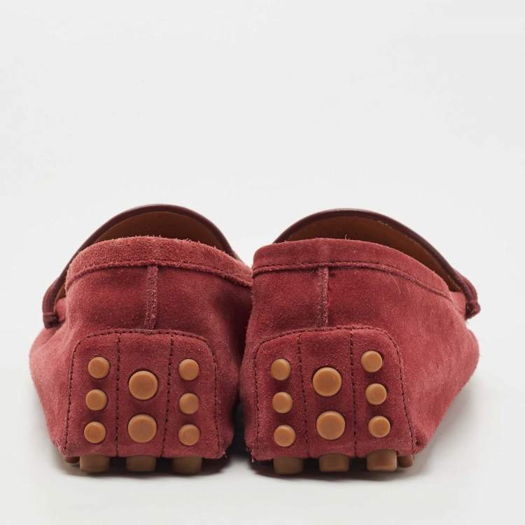 Pre Owned Gucci Red Suede Horsebit Slip On  Loafers Size 42