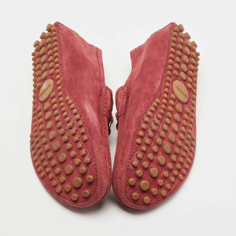 Pre Owned Gucci Red Suede Horsebit Slip On  Loafers Size 42