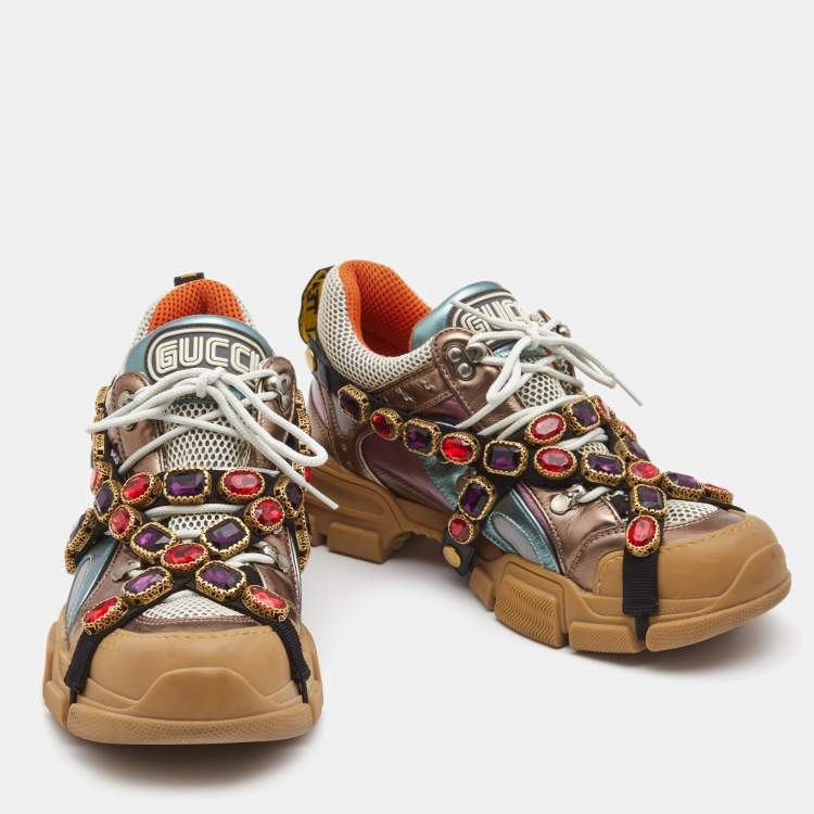 Pre Owned Gucci Multicolor Leather Flashtrek Reflective Sneakers Size 41