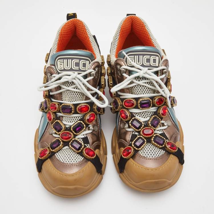 Pre Owned Gucci Multicolor Leather Flashtrek Reflective Sneakers Size 41