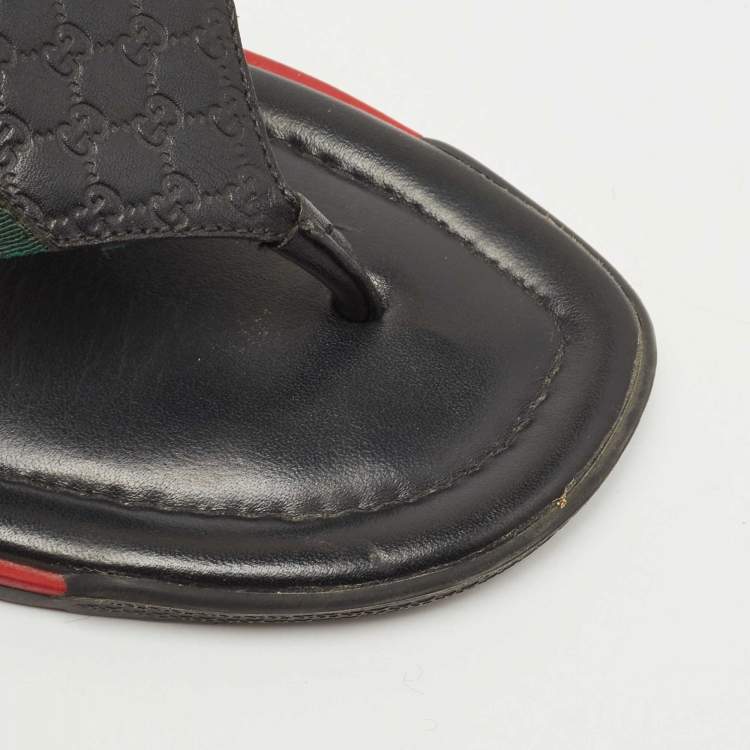 Pre Owned Gucci Black Leather Web Thong Sandals Size 41.5