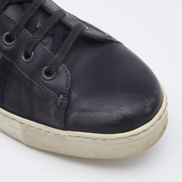 Pre Owned Gucci Grey Leather and Watersnake Leather Web Detail Low Top Sneakers Size 42.5