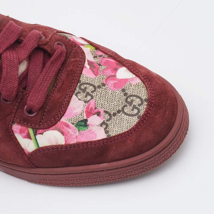 Pre Owned Gucci Beige/Pink Bloom GG Supreme Canvas and Suede High Top Sneakers Size 39