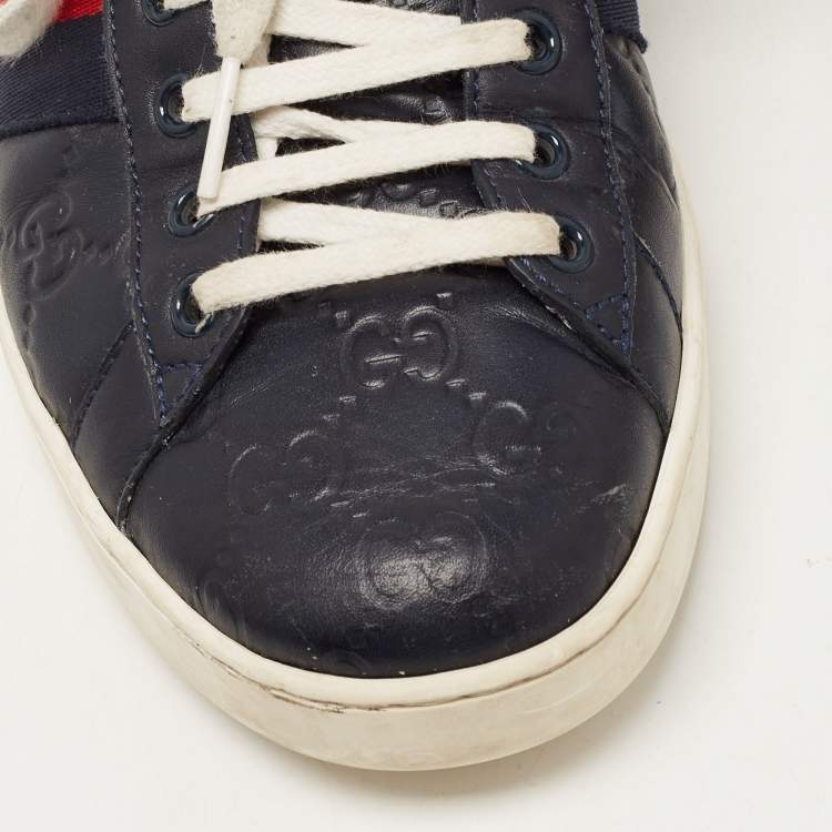 Pre Owned Gucci Navy Blue Guccissima Leather Ace Sneakers Size 41.5 