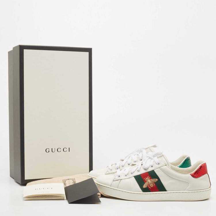 Pre Owned Gucci White Leather Ace Web Low Top Sneakers Size 42