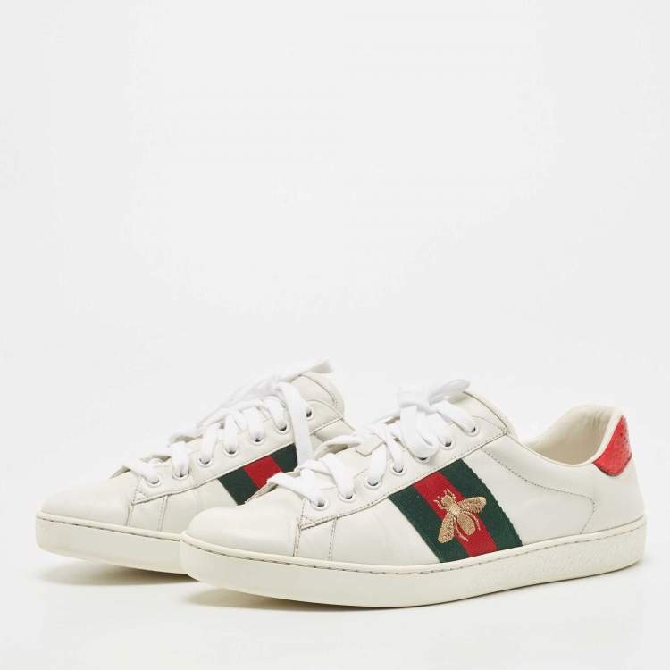 Pre Owned Gucci White Leather Ace Web Low Top Sneakers Size 42