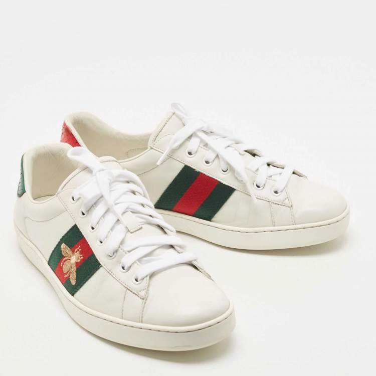 Pre Owned Gucci White Leather Ace Web Low Top Sneakers Size 42