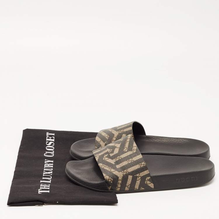 Pre Owned Gucci Two Tone GG Supreme Printed Canvas Slides Size 40