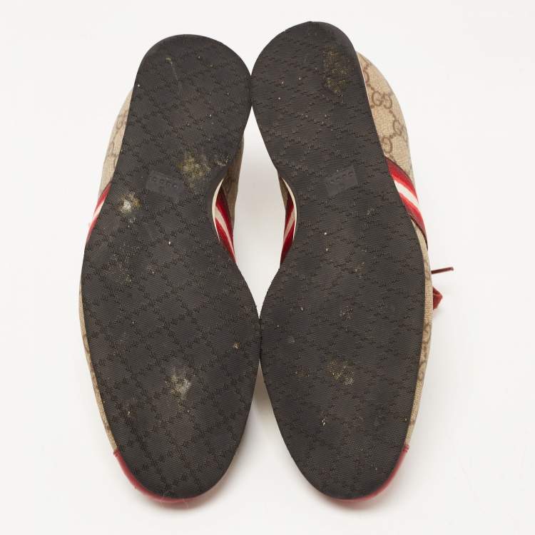 Pre Owned Gucci Red/Beige GG Canvas and Leather Web Low Top Sneakers Size 39