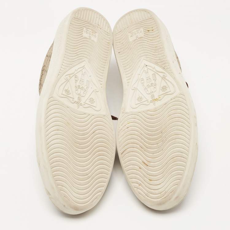 Pre Owned Gucci Beige/Brown GG Supreme Canvas and Leather Low Top Sneakers Size 46