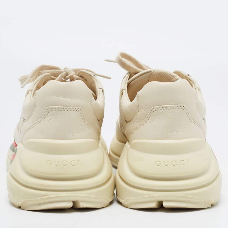 Pre Owned Gucci Cream Leather Gucci Logo Rhyton Sneakers Size 43