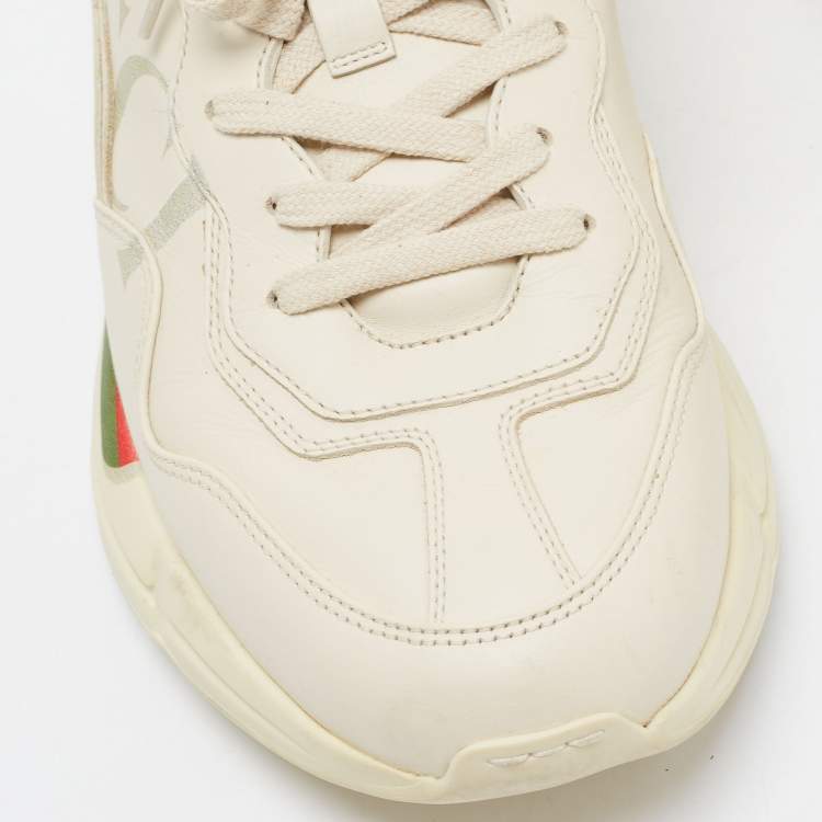 Pre Owned Gucci Cream Leather Gucci Logo Rhyton Sneakers Size 43