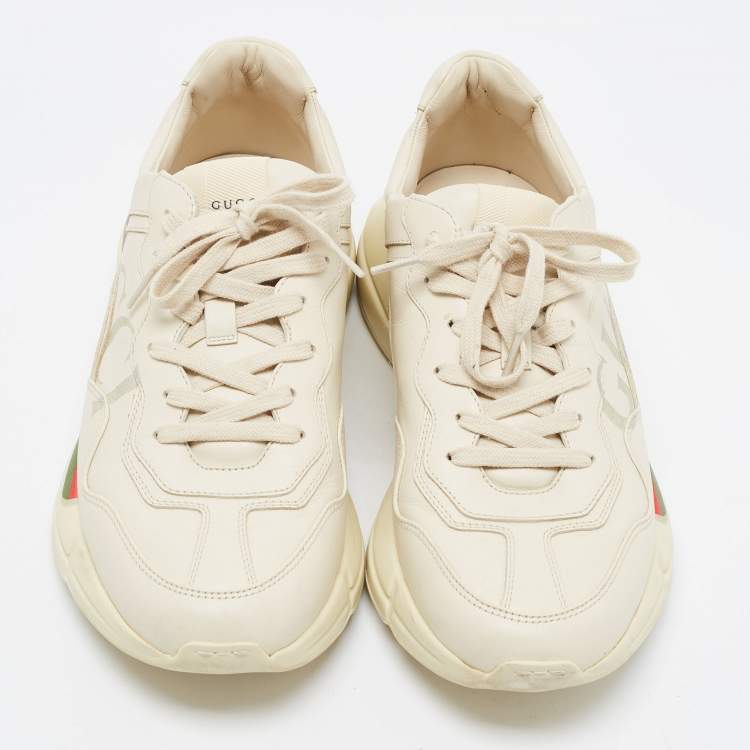 Pre Owned Gucci Cream Leather Gucci Logo Rhyton Sneakers Size 43