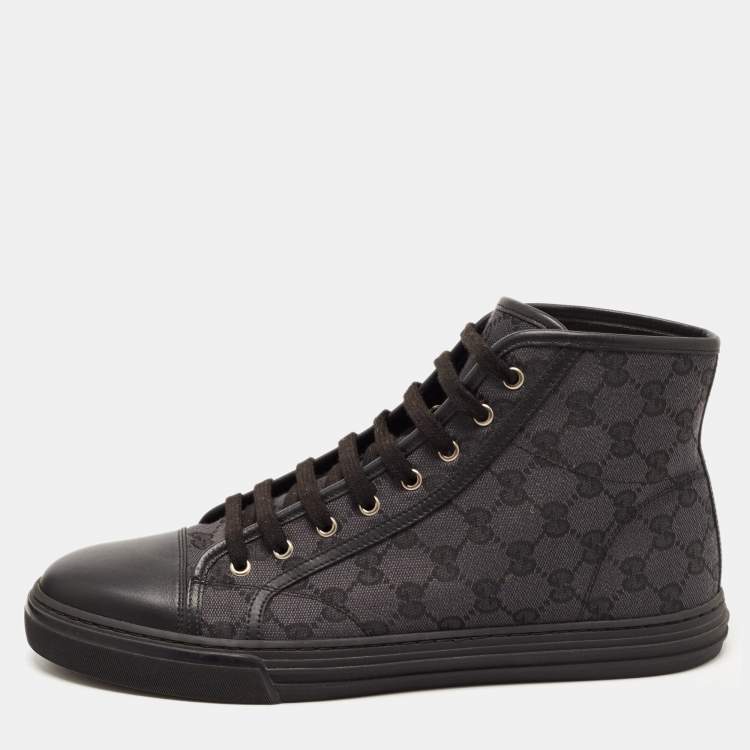 Pre Owned Gucci Black/Grey GG Canvas High Top Sneakers Size 44