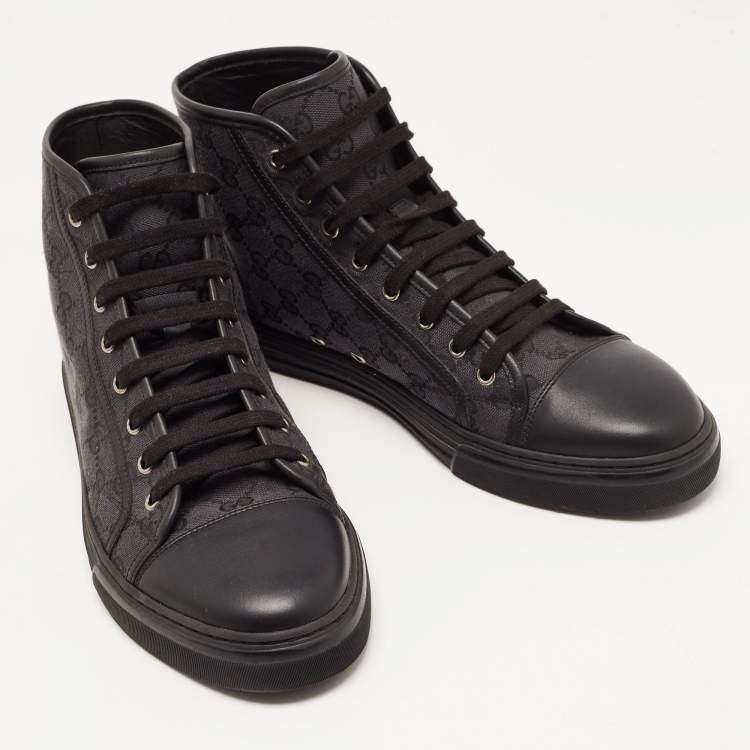 Pre Owned Gucci Black/Grey GG Canvas High Top Sneakers Size 44