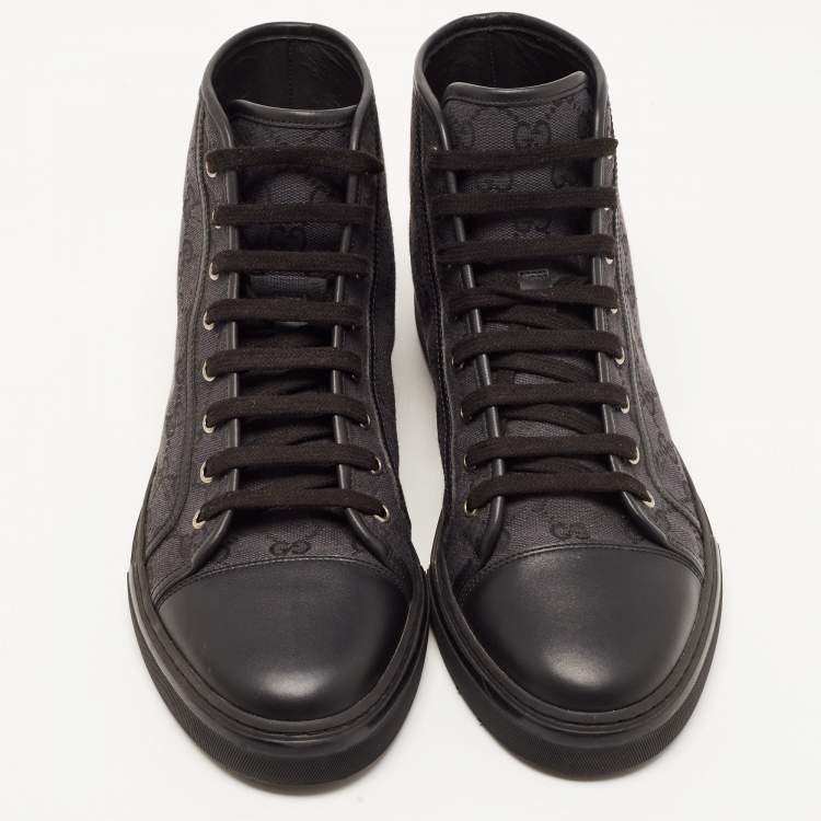 Pre Owned Gucci Black/Grey GG Canvas High Top Sneakers Size 44